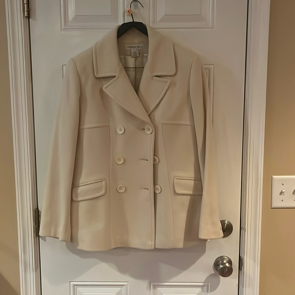 100% wool cream colored pea coat